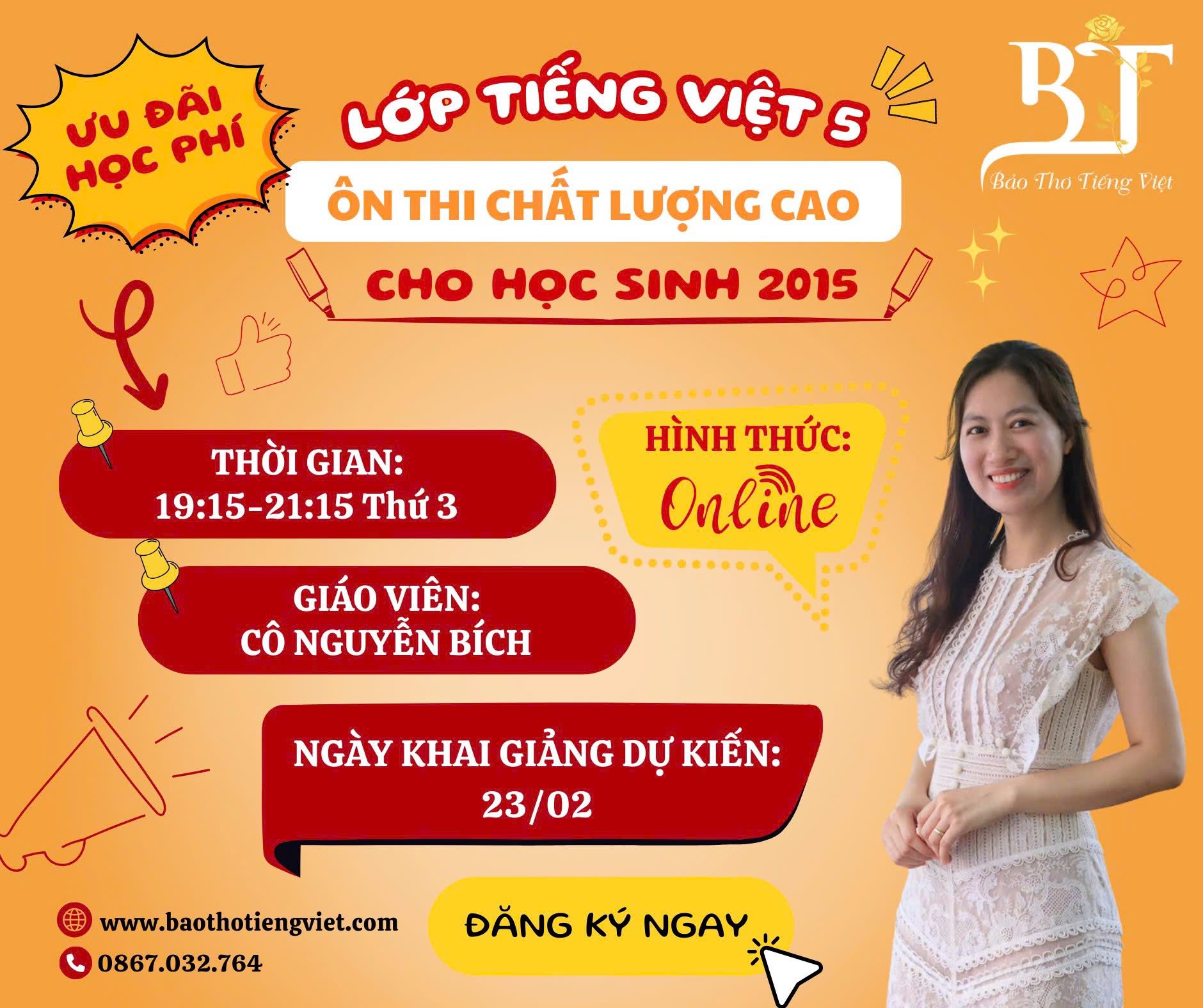 TUYỂN SINH LỚP TIẾNG VIỆT 5 ÔN THI CHẤT LƯỢNG CAO